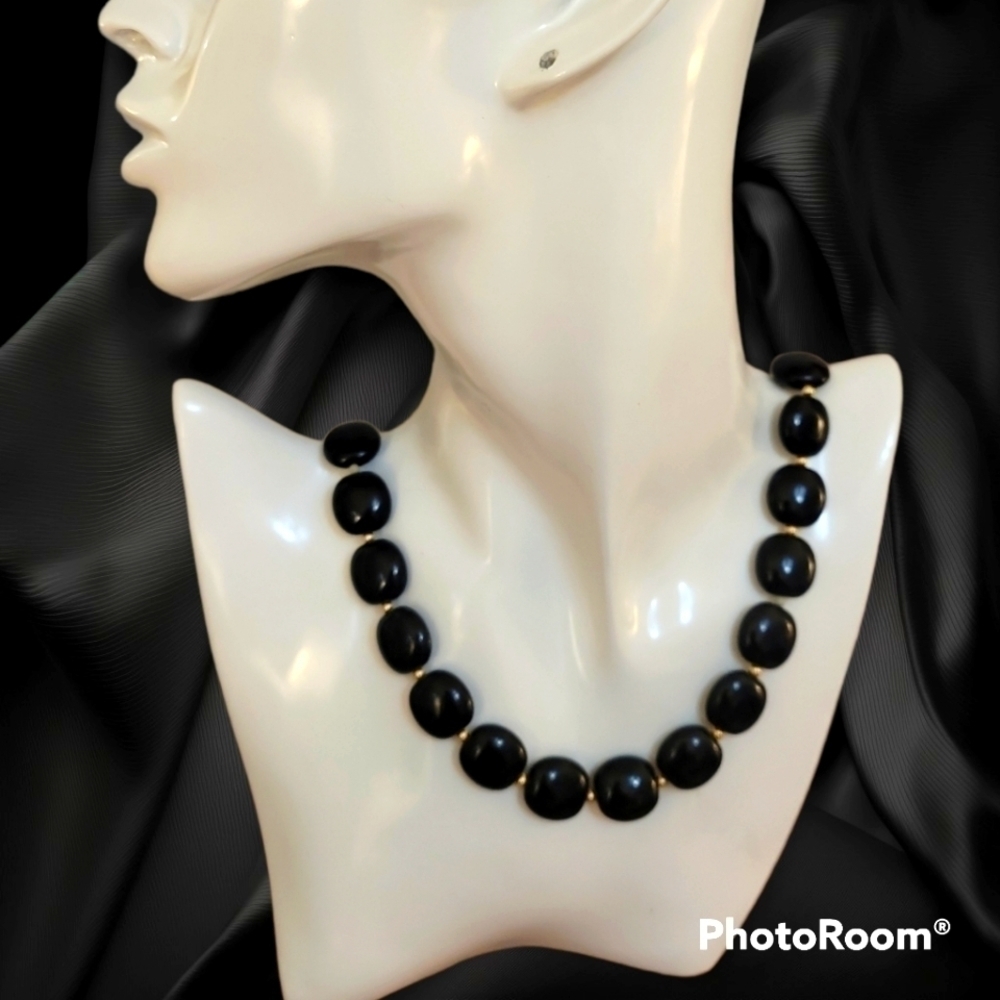 3/$30 Black Acrylic Circle Coin Beaded Necklace